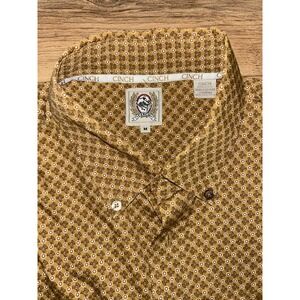Men's Cinch Western Long Sleeve Button Front‎ Shirt Size M Brown Yellow EUC